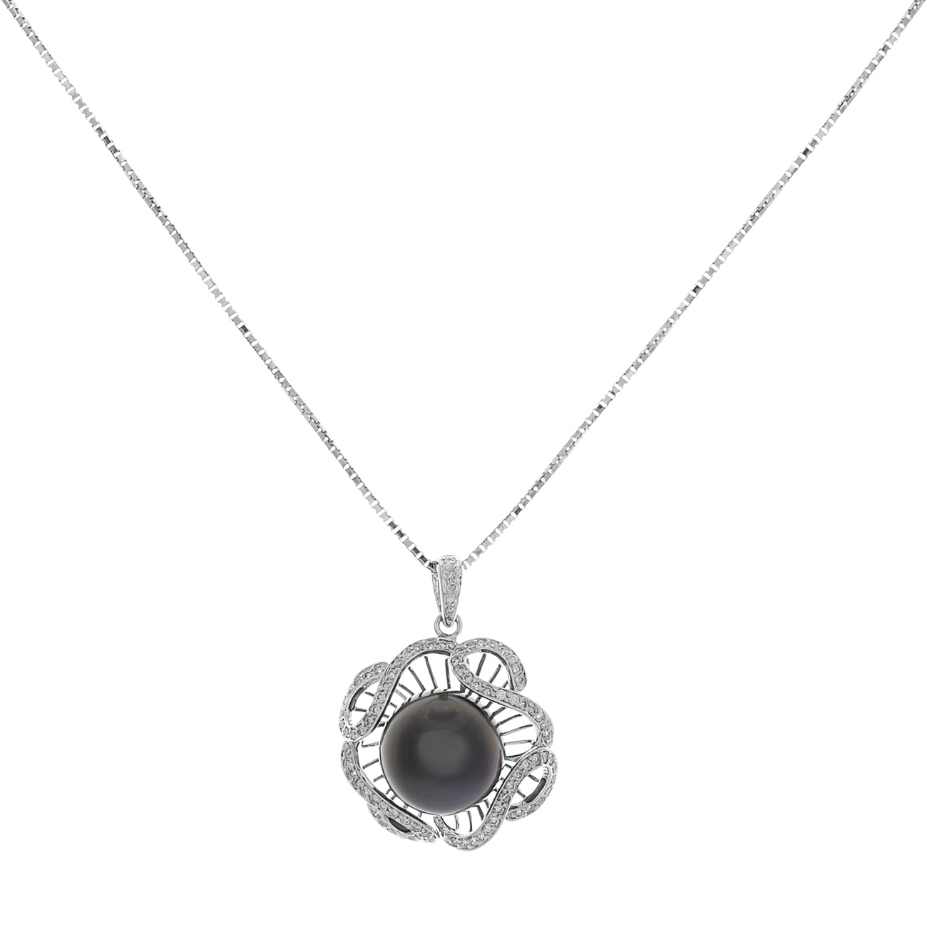 Exclusive 18K White Gold 13.1mm Tahitian Black Pearl Pendant — Front View