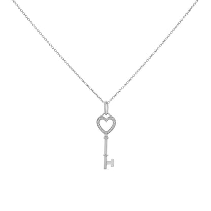 Exclusive Tiffany & Co. 18K White Gold Diamond Mini Heart Key Pendant Necklace — Front View
