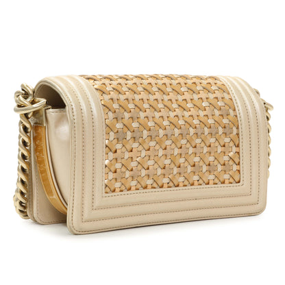 Exclusive Chanel Champagne Braided Lambskin & Patent Small Boy Bag — Side View