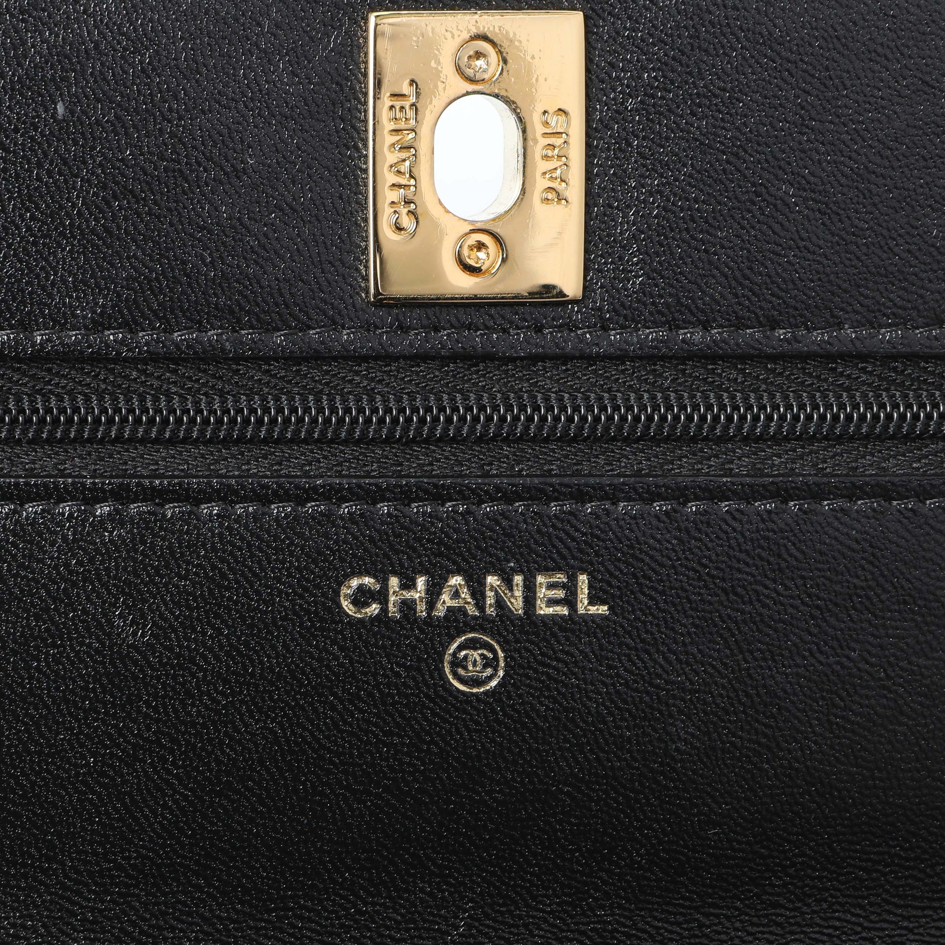 Exclusive Chanel Black Quilted Shiny Lambskin Golden Links Wallet on Chain — Alternate View 9