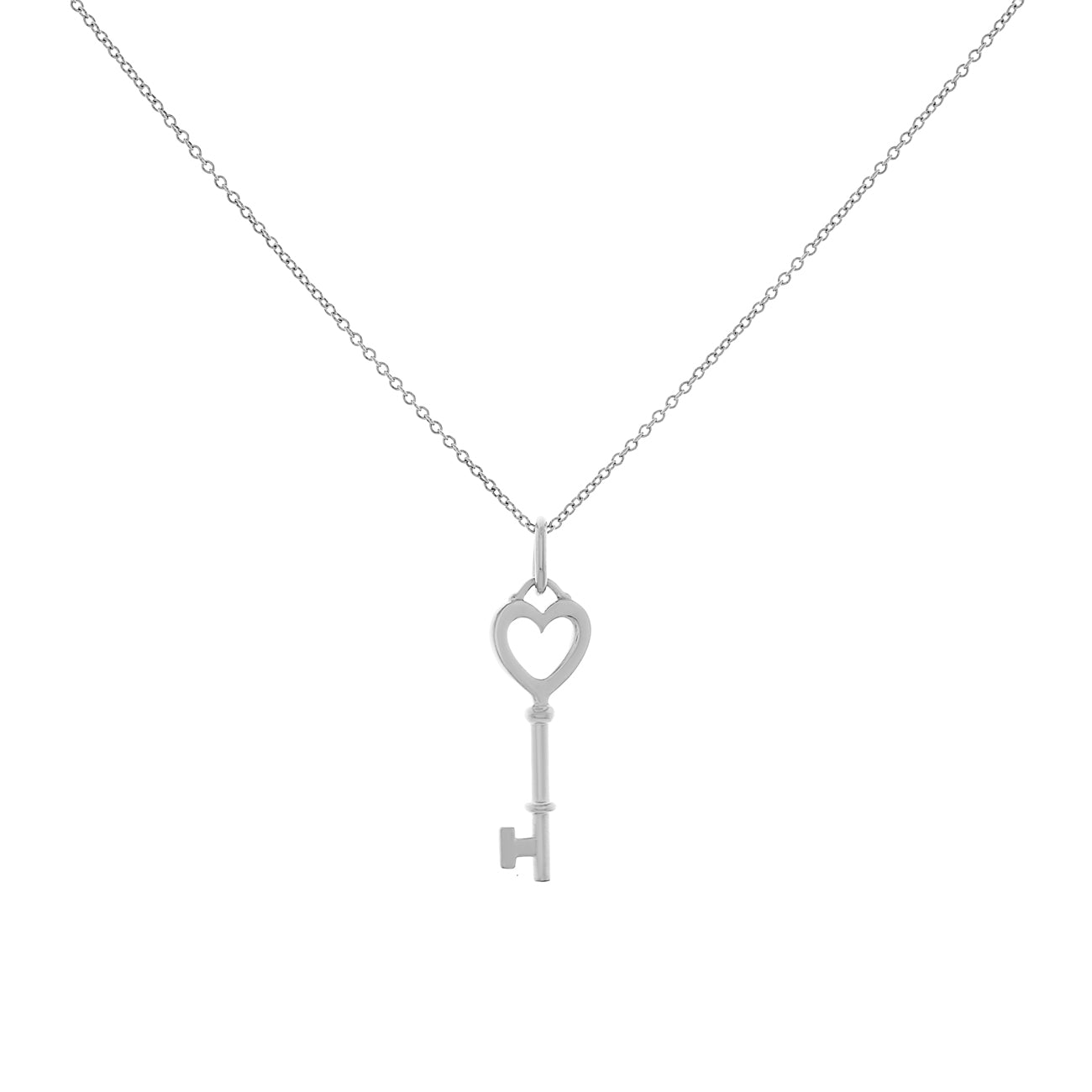 Exclusive Tiffany & Co. 18K White Gold Diamond Mini Heart Key Pendant Necklace — Side View