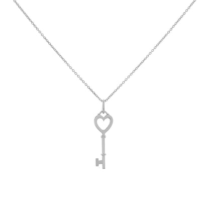 Exclusive Tiffany & Co. 18K White Gold Diamond Mini Heart Key Pendant Necklace — Side View
