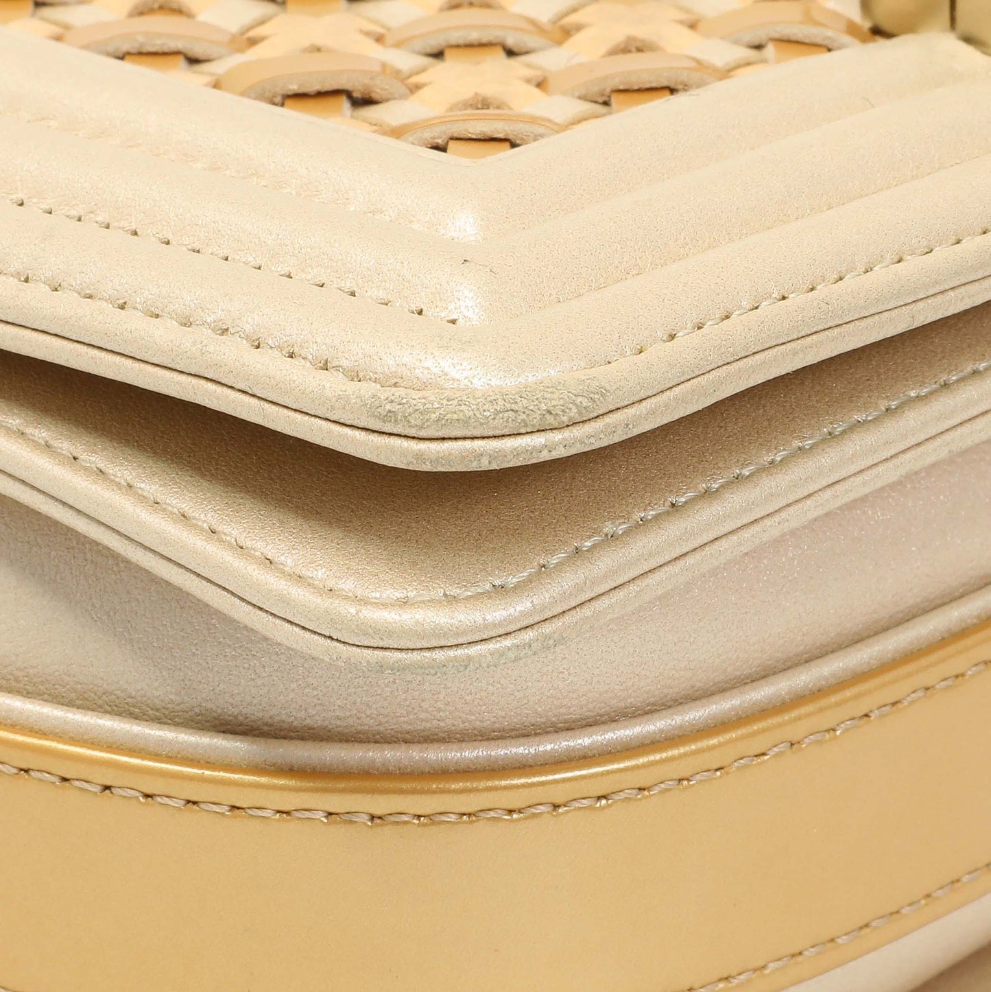 Exclusive Chanel Champagne Braided Lambskin & Patent Small Boy Bag — Top View