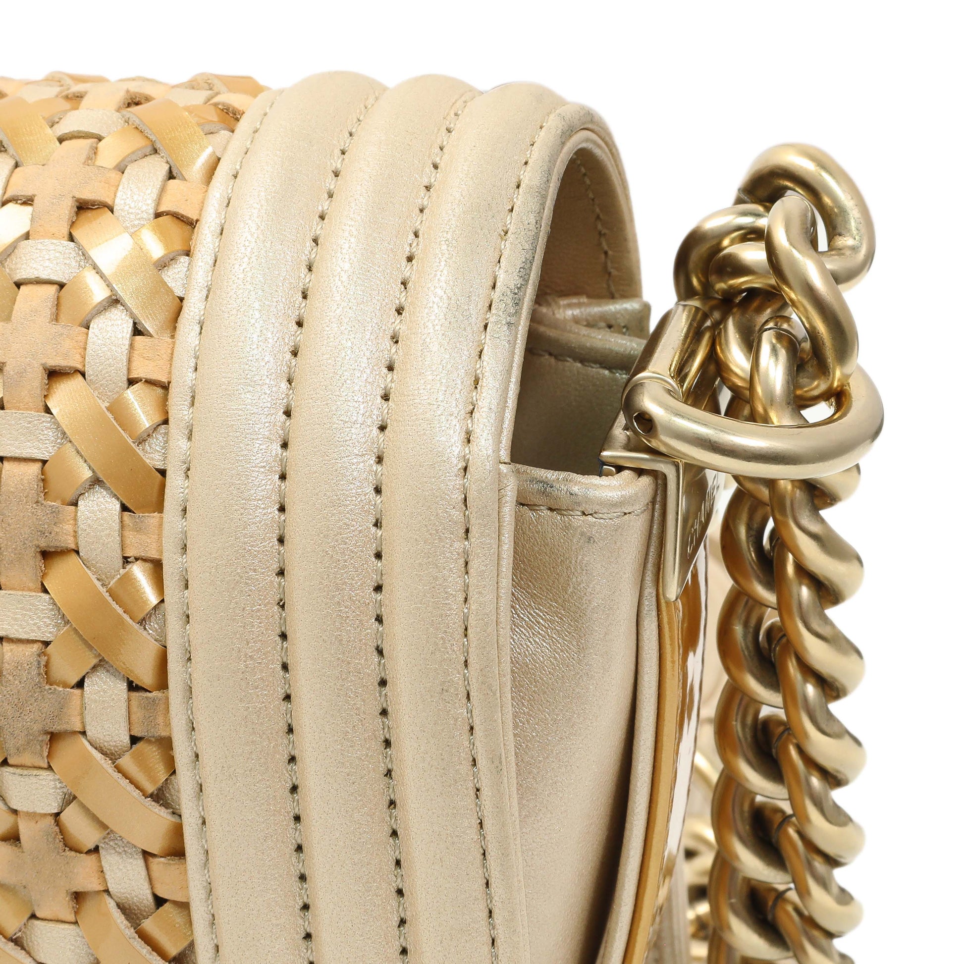 Exclusive Chanel Champagne Braided Lambskin & Patent Small Boy Bag — Alternate View 11