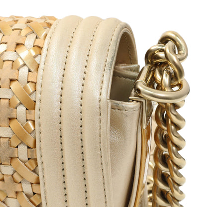 Exclusive Chanel Champagne Braided Lambskin & Patent Small Boy Bag — Alternate View 11