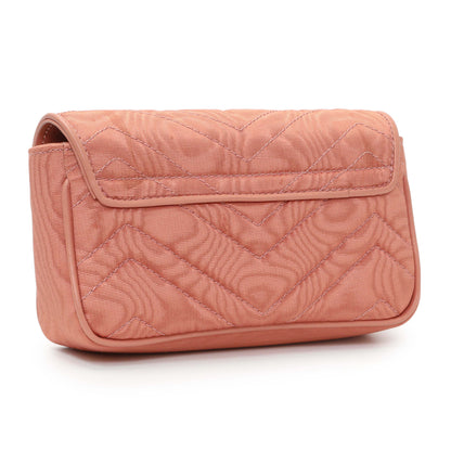 Exclusive Gucci Blush Moire Fabric Mini GG Marmont Crystal Chain Belt Bag — Side View
