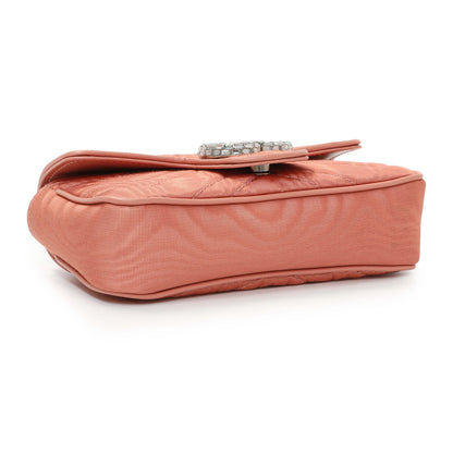 Exclusive Gucci Blush Moire Fabric Mini GG Marmont Crystal Chain Belt Bag — Back View