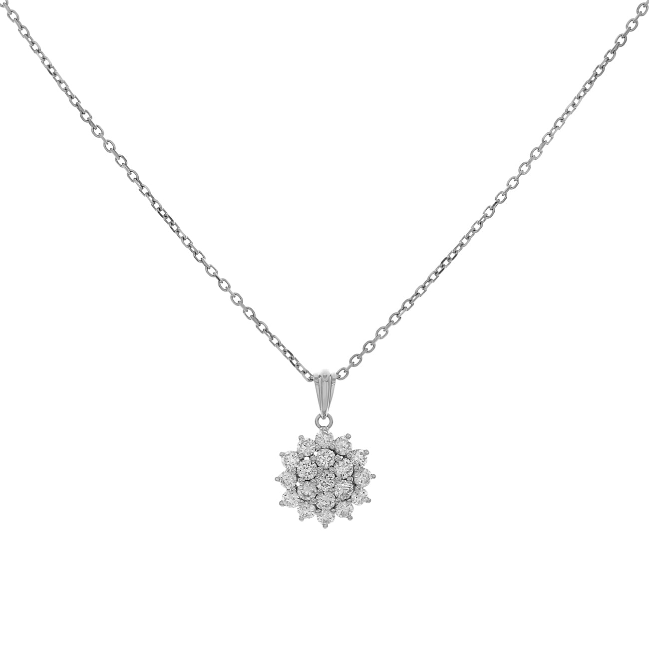 Exclusive 18K White Gold 1.02 Carat Cluster Diamond Pendant — Front View