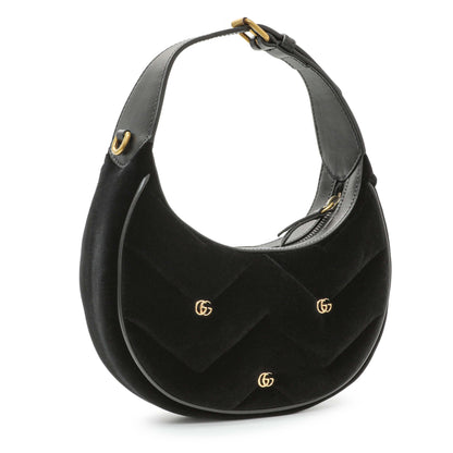 Exclusive Gucci Black Velvet Matelasse Double G Studs Marmont Half Moon Hobo — Side View