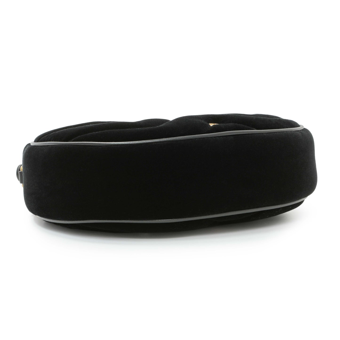 Exclusive Gucci Black Velvet Matelasse Double G Studs Marmont Half Moon Hobo — Back View