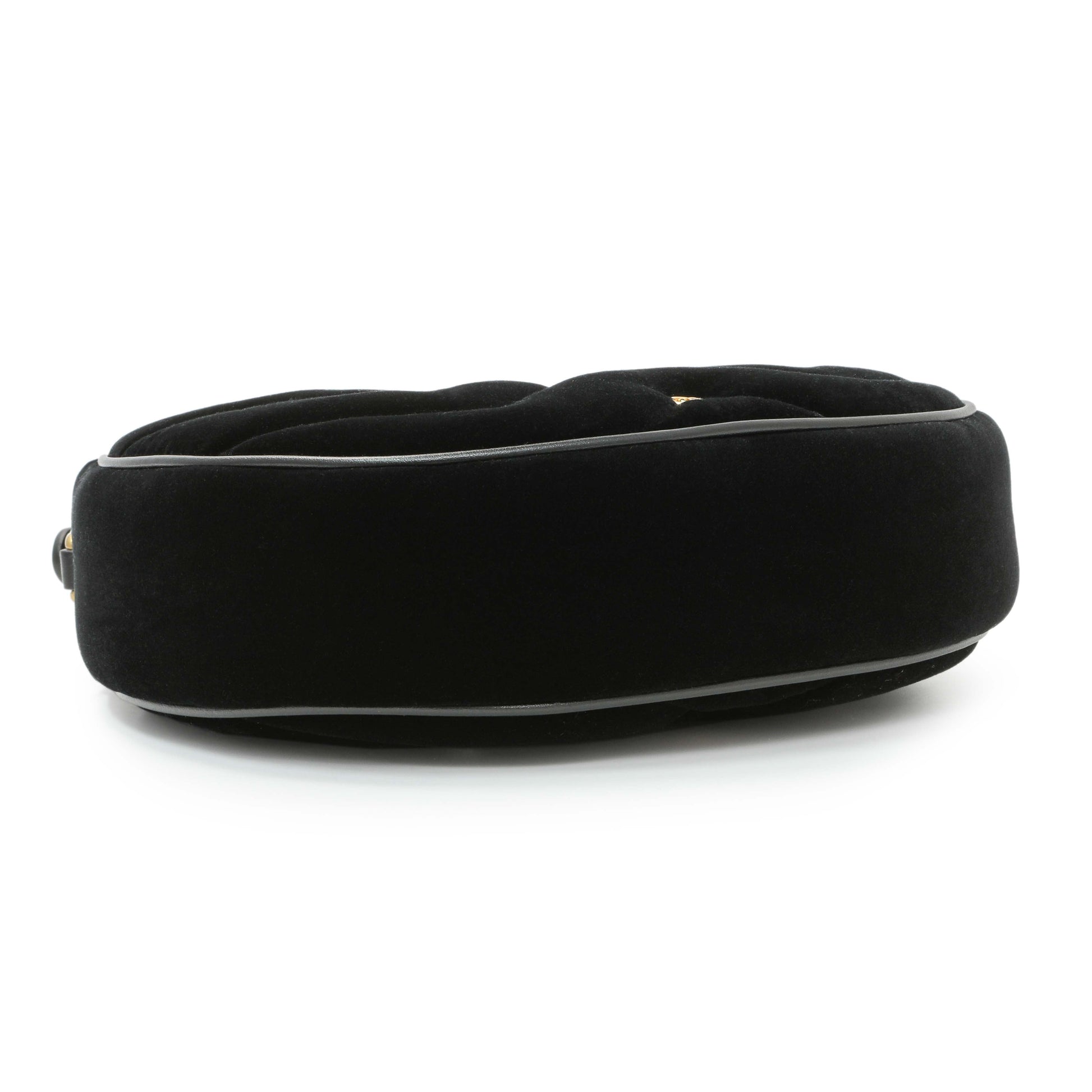 Exclusive Gucci Black Velvet Matelasse Double G Studs Marmont Half Moon Hobo — Back View