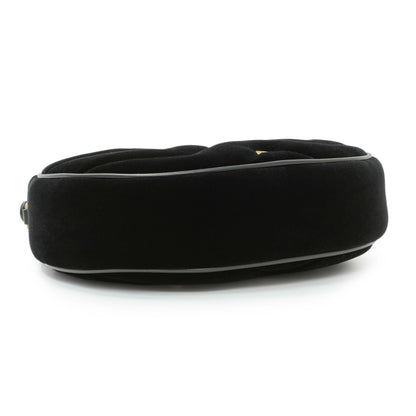 Exclusive Gucci Black Velvet Matelasse Double G Studs Marmont Half Moon Hobo — Back View