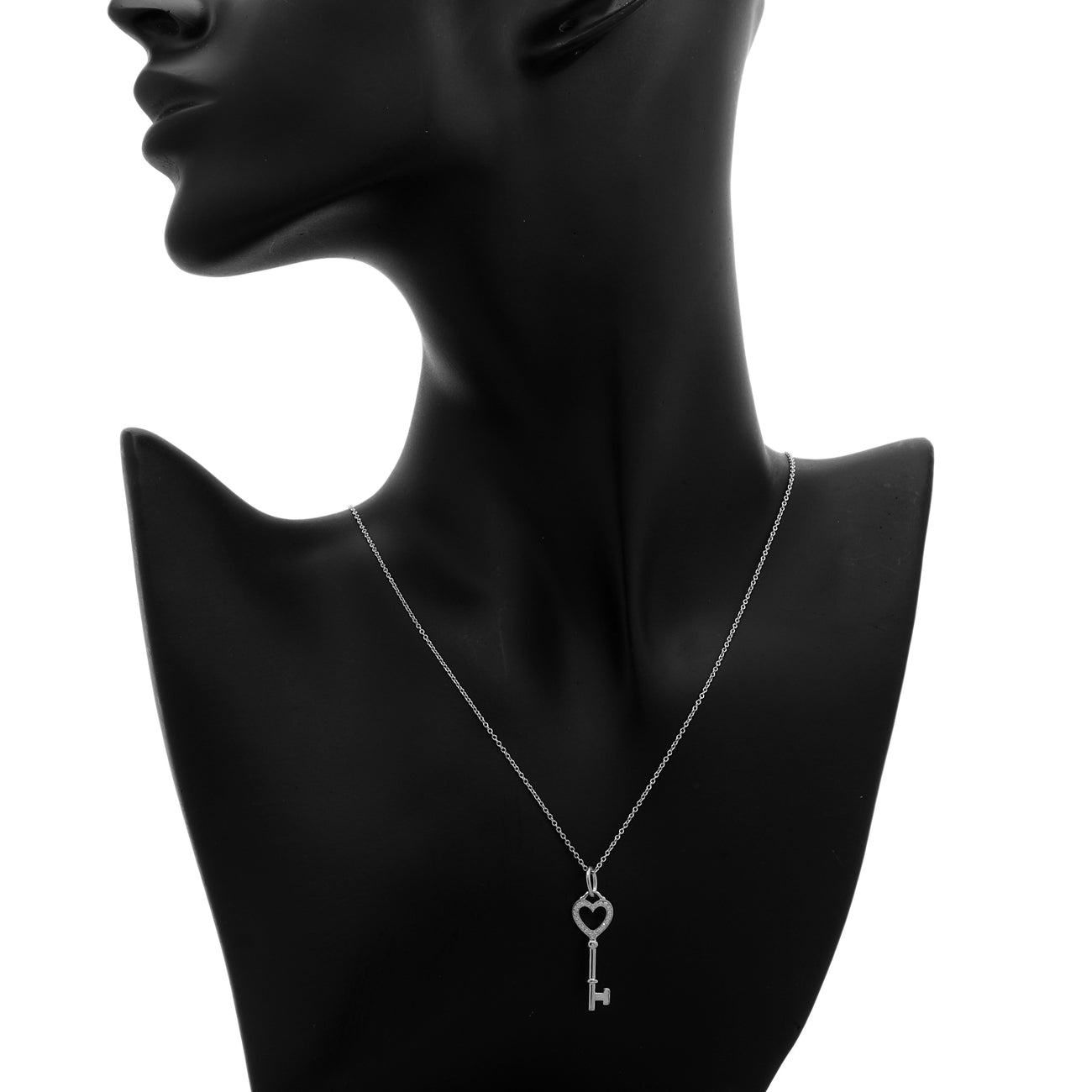 Exclusive Tiffany & Co. 18K White Gold Diamond Mini Heart Key Pendant Necklace — Detail View
