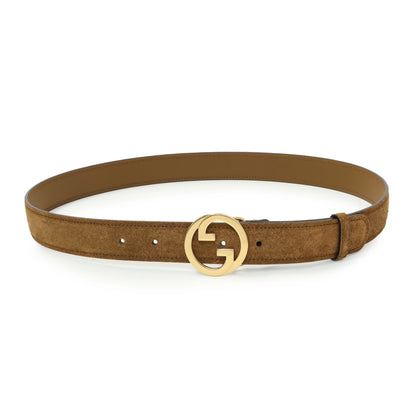 Exclusive Gucci Brown Suede Blondie 30mm Belt — Front View