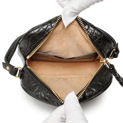 Exclusive Alexander McQueen Black Calfskin Crocodile-Embossed Mini Camera Shoulder Bag — Detail View