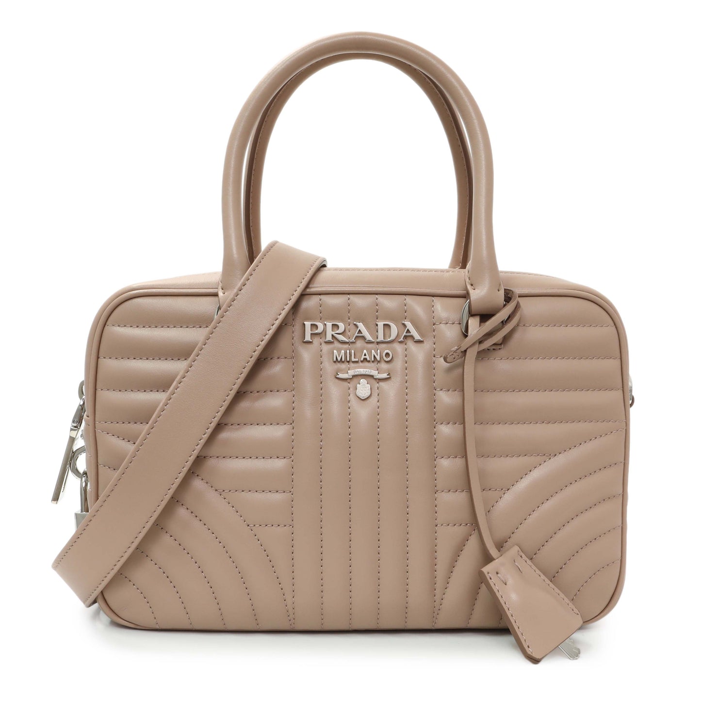 Exclusive Prada Cipria Soft Calfskin Impunture Diagramme Top Handle Crossbody Bag — Front View