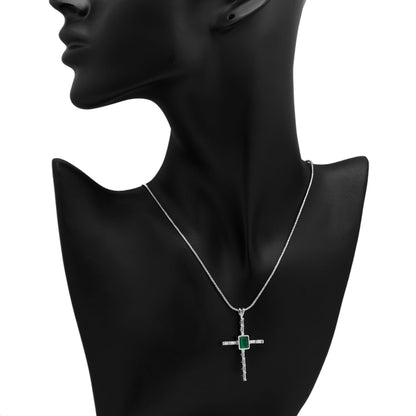 Exclusive 18K White Gold 1.05 Carat Emerald Diamond Cross — Back View