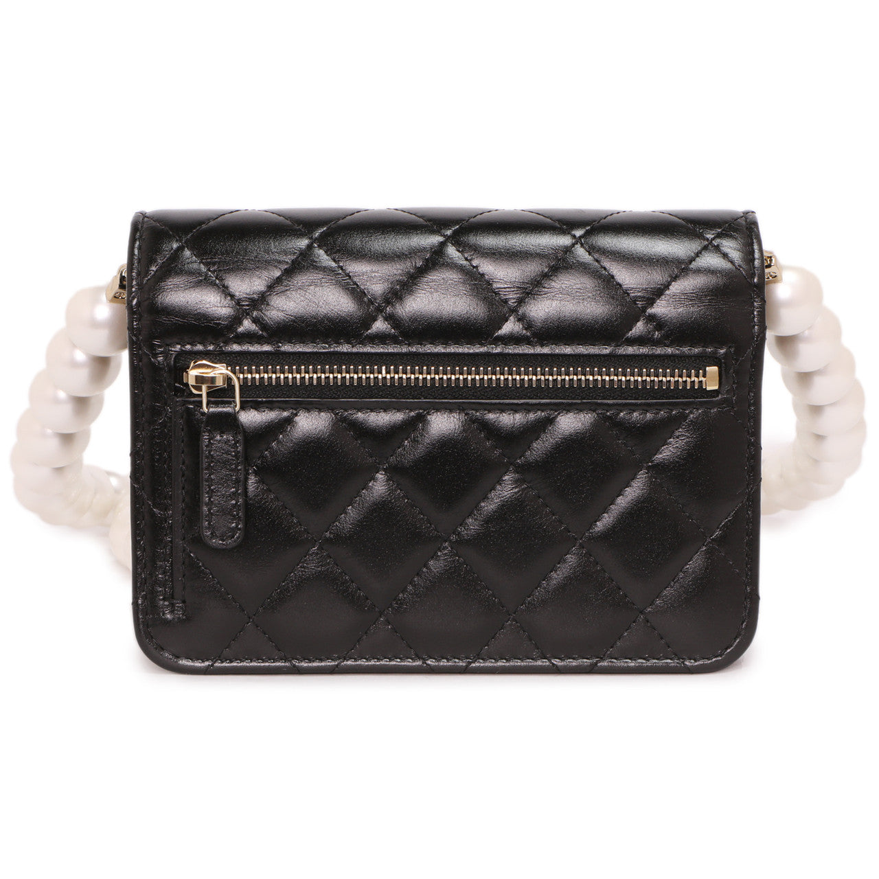 Exclusive Chanel Black Quilted Calfskin Mini Maxi Pearls Wallet On Chain WOC — Back View