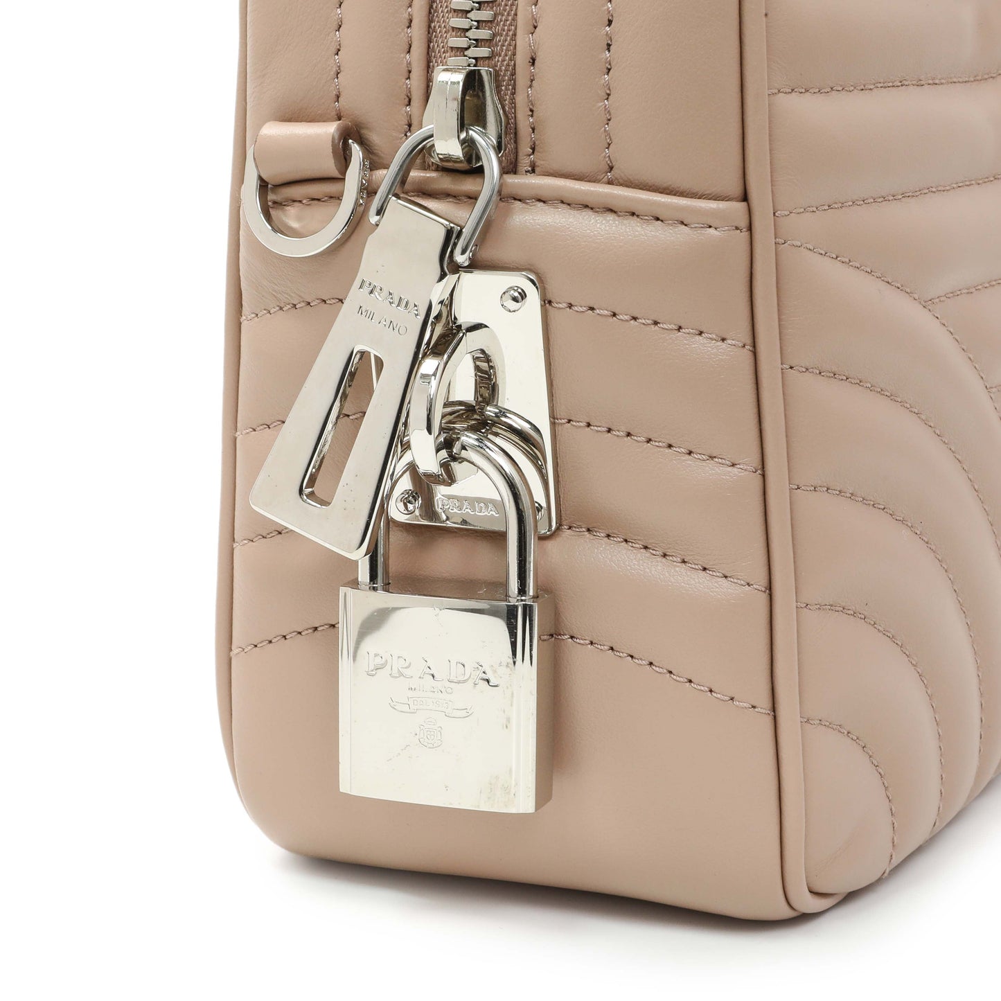 Exclusive Prada Cipria Soft Calfskin Impunture Diagramme Top Handle Crossbody Bag — Lifestyle View