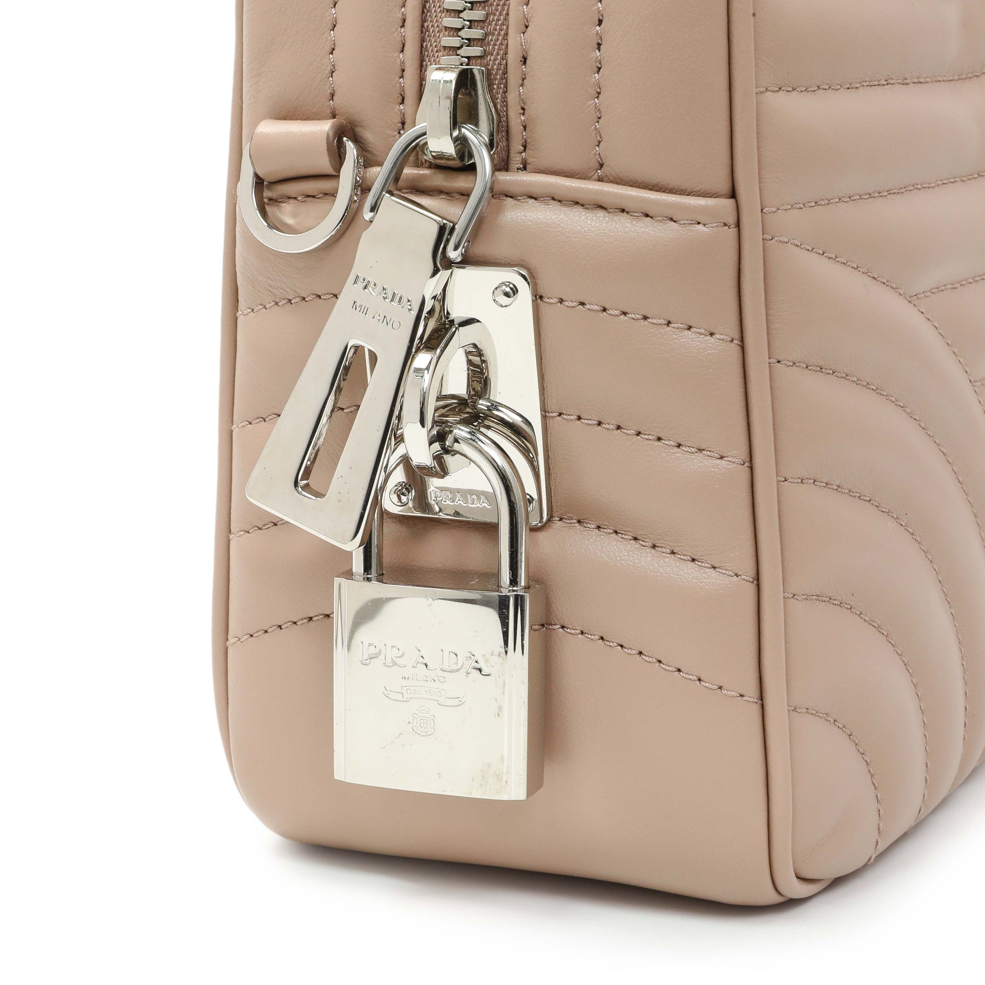 Exclusive Prada Cipria Soft Calfskin Impunture Diagramme Top Handle Crossbody Bag — Lifestyle View