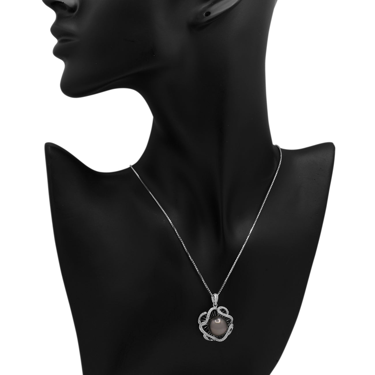 Exclusive 18K White Gold 13.1mm Tahitian Black Pearl Pendant — Back View