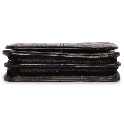 Exclusive Chanel Black Quilted Calfskin Mini Maxi Pearls Wallet On Chain WOC — Top View