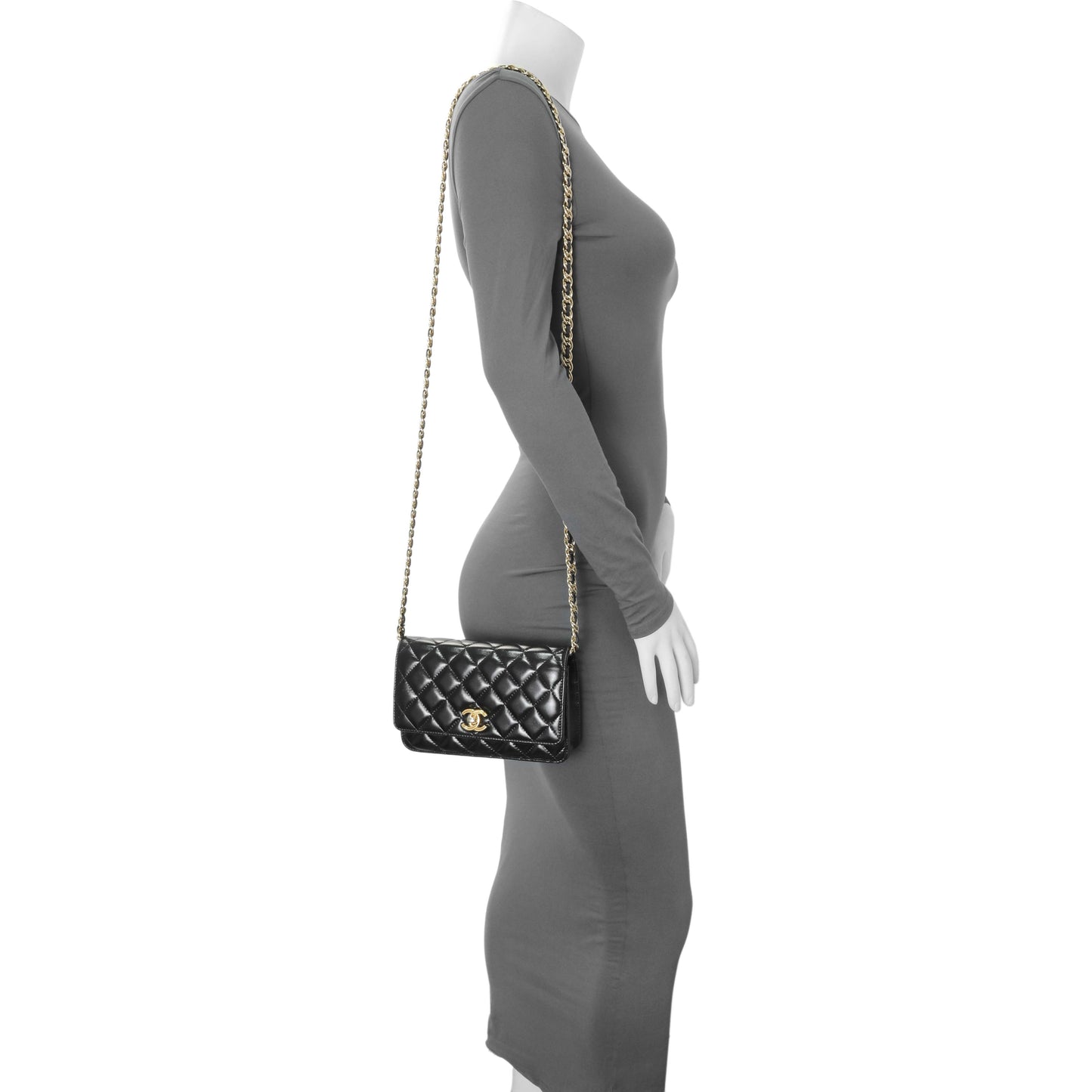 Exclusive Chanel Black Quilted Shiny Lambskin Golden Links Wallet on Chain — Alternate View 12