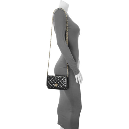 Exclusive Chanel Black Quilted Shiny Lambskin Golden Links Wallet on Chain — Alternate View 12