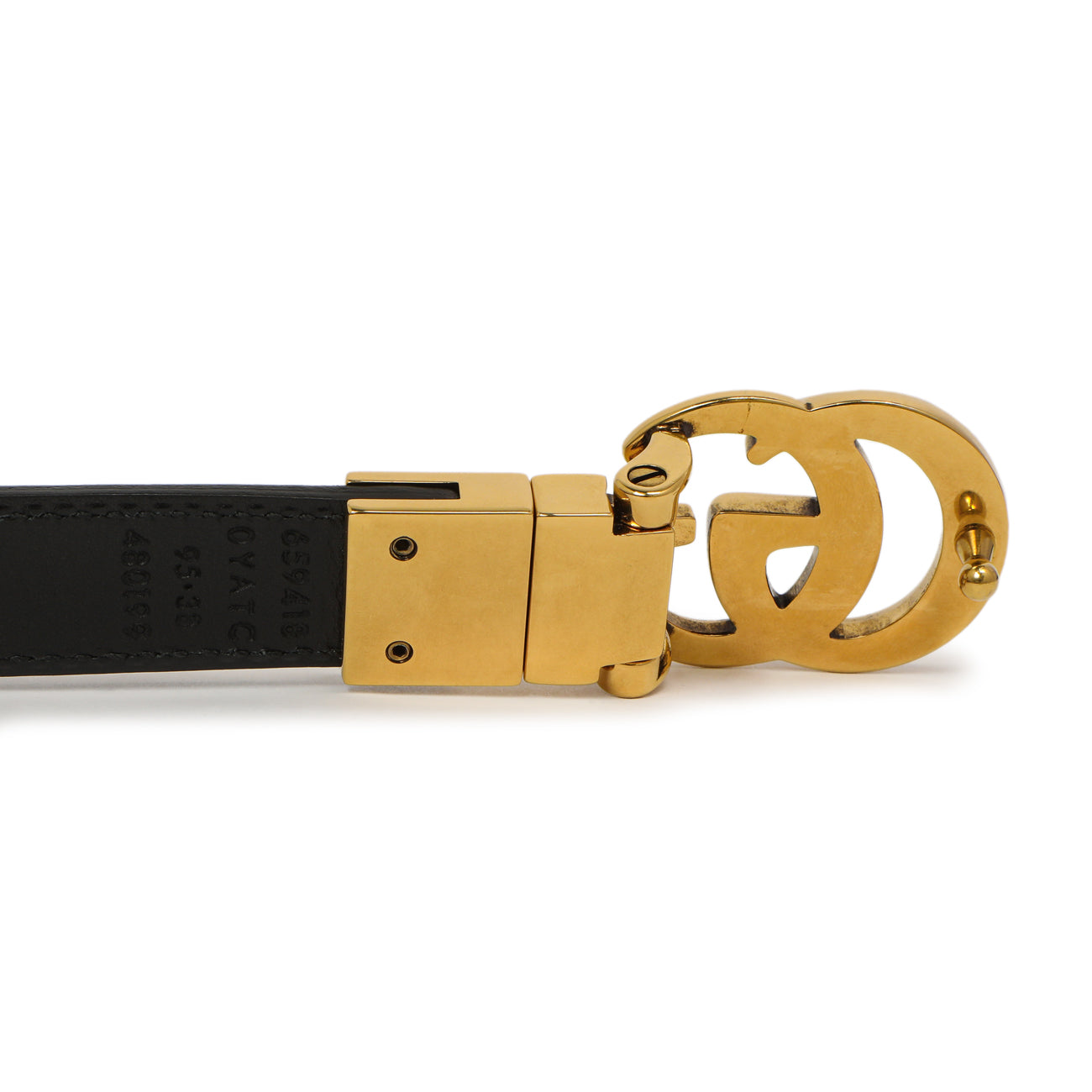 Exclusive Gucci Porcelain Rose/Black Calfskin Double G Reversible 20mm Belt — Top View