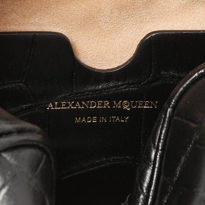 Exclusive Alexander McQueen Black Calfskin Crocodile-Embossed Mini Camera Shoulder Bag — Lifestyle View