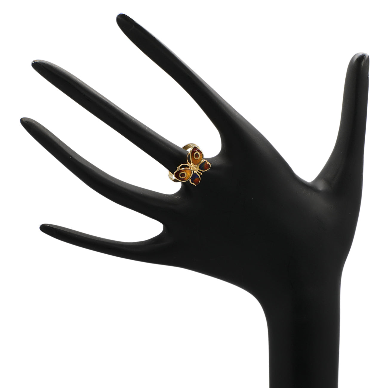Exclusive 18K Yellow Gold Enamel Butterfly Ring — 5.75 — Back View