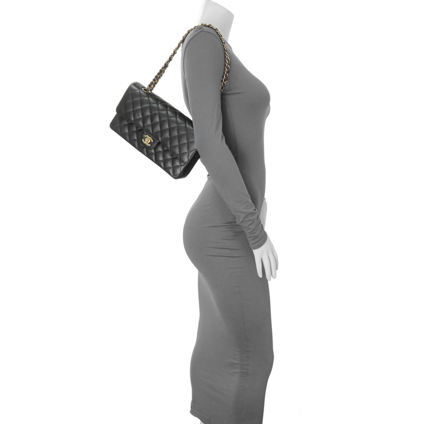 Exclusive Chanel Black Quilted Caviar Medium Classic Double Flap — Alternate View 7