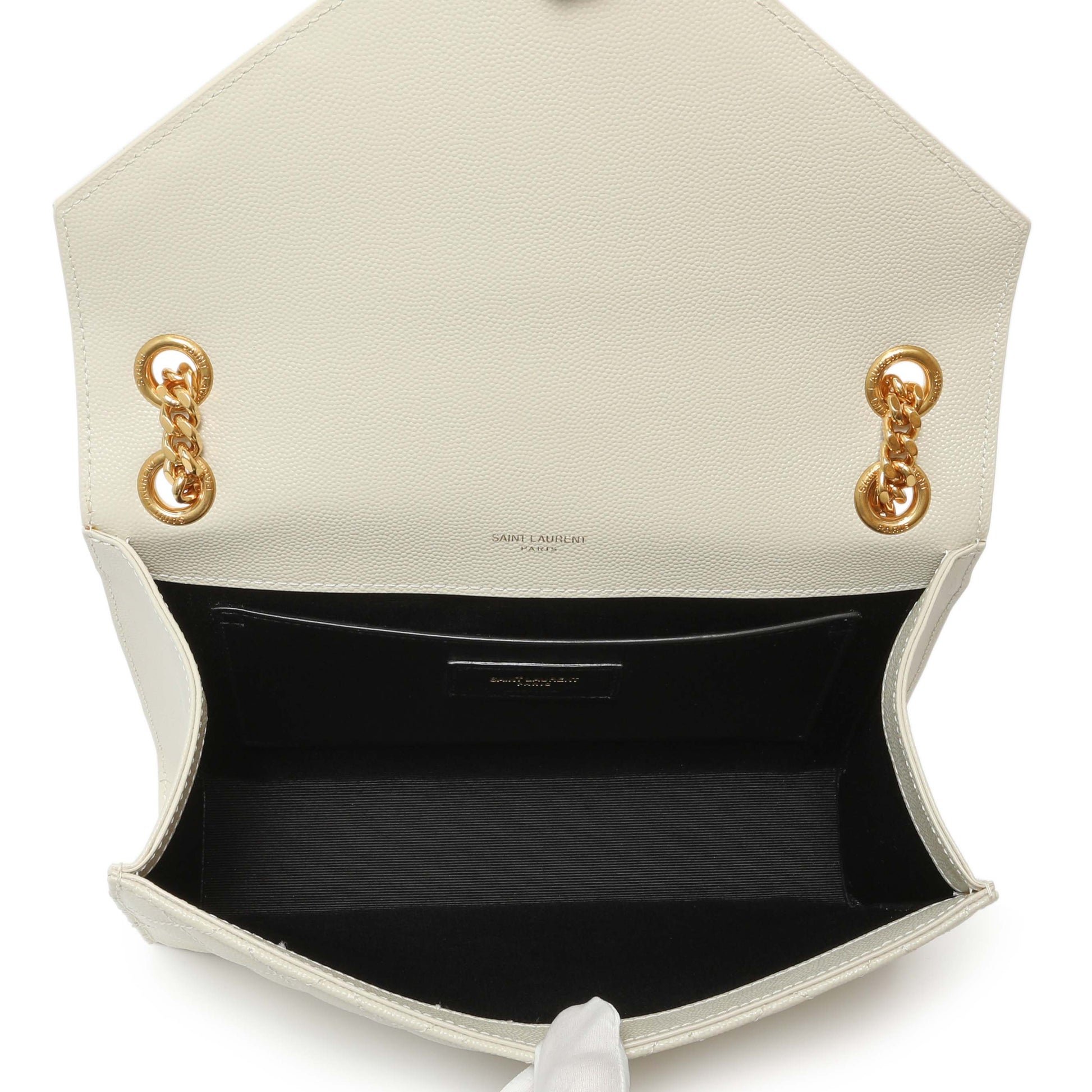 Exclusive Saint Laurent Crema Grain De Poudre Matelasse Chevron Medium Triquilt Monogram Satchel — Top View