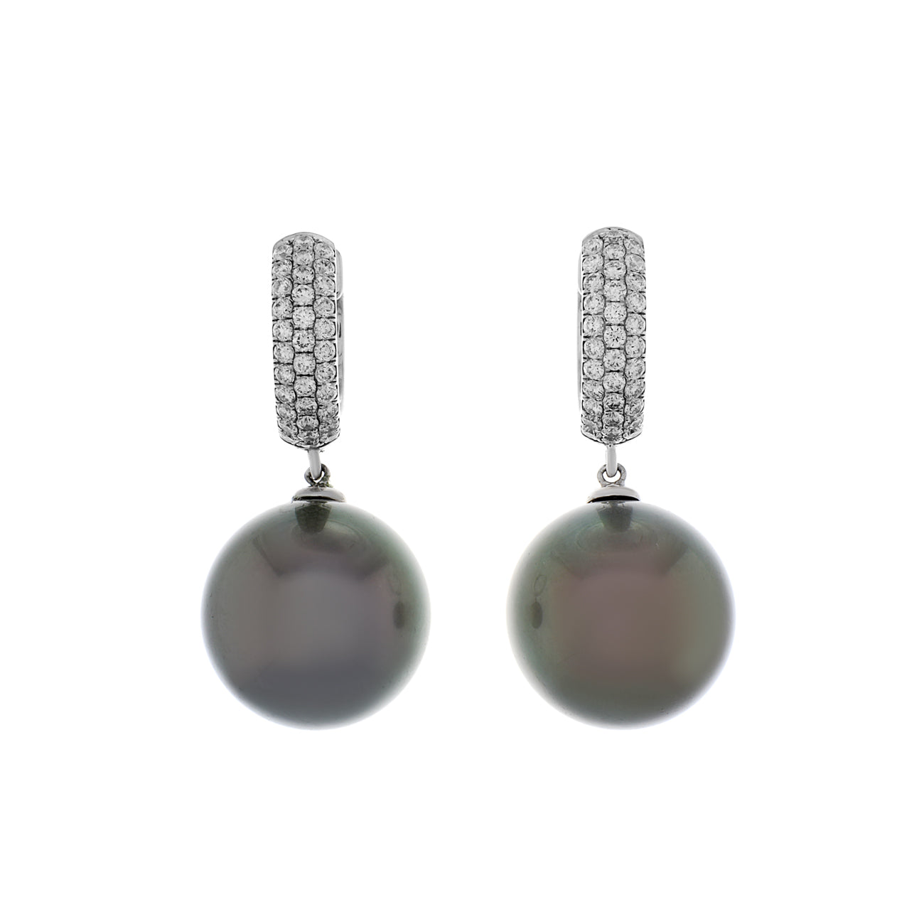 Exclusive 18K White Gold 15mm Tahitian Pearl Earrings — Front View