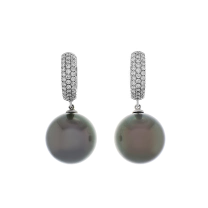 Exclusive 18K White Gold 15mm Tahitian Pearl Earrings — Front View
