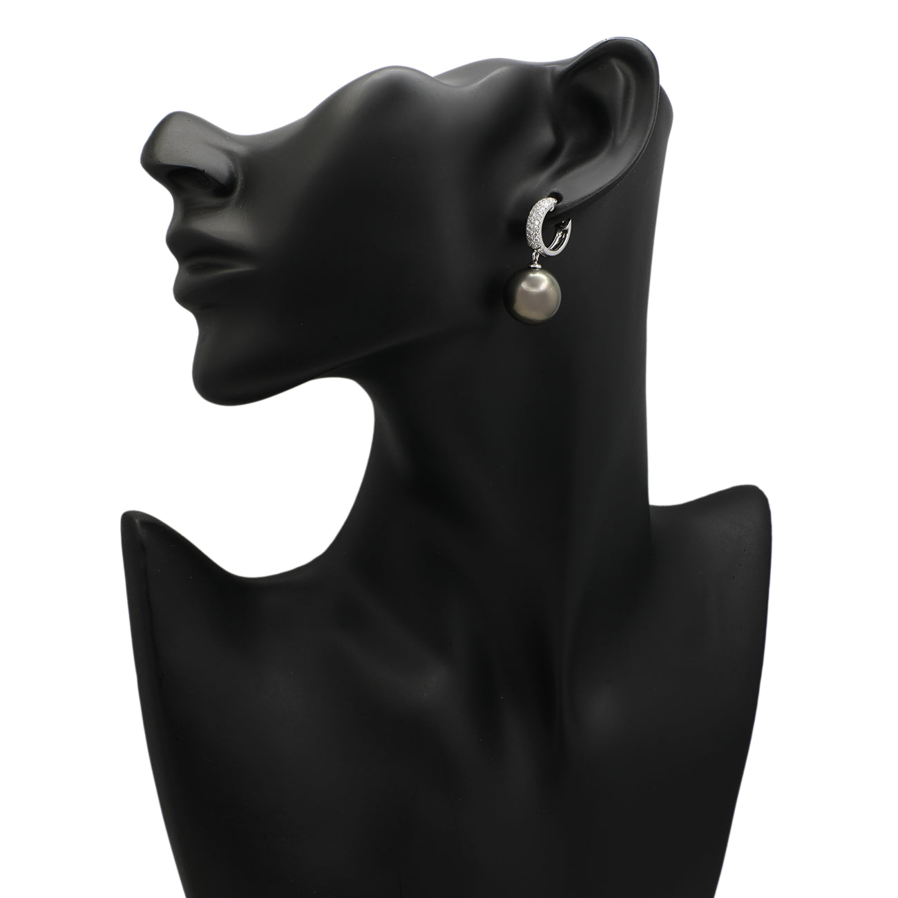 Exclusive 18K White Gold 15mm Tahitian Pearl Earrings — Back View