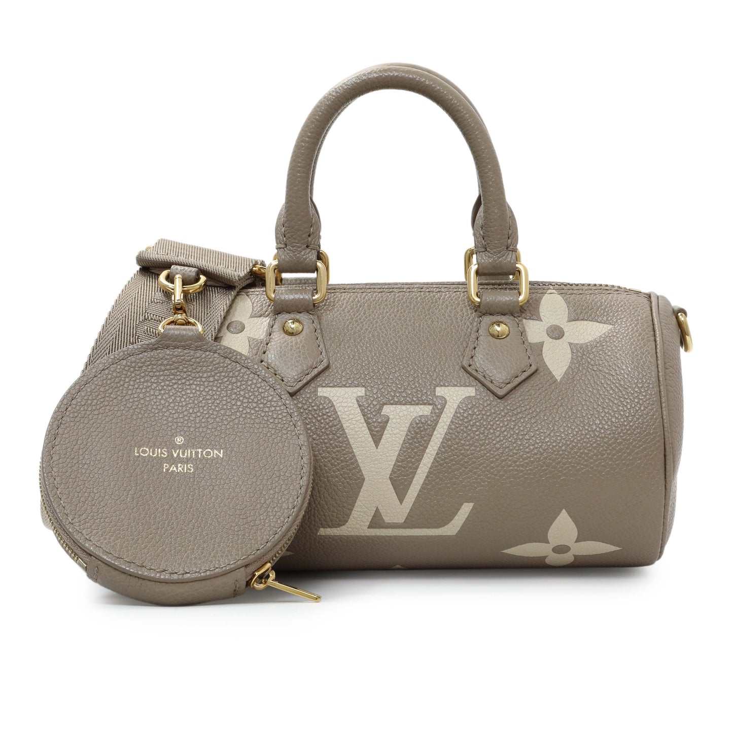 Exclusive Louis Vuitton Tourterelle Grey Empreinte Papillon BB — Front View