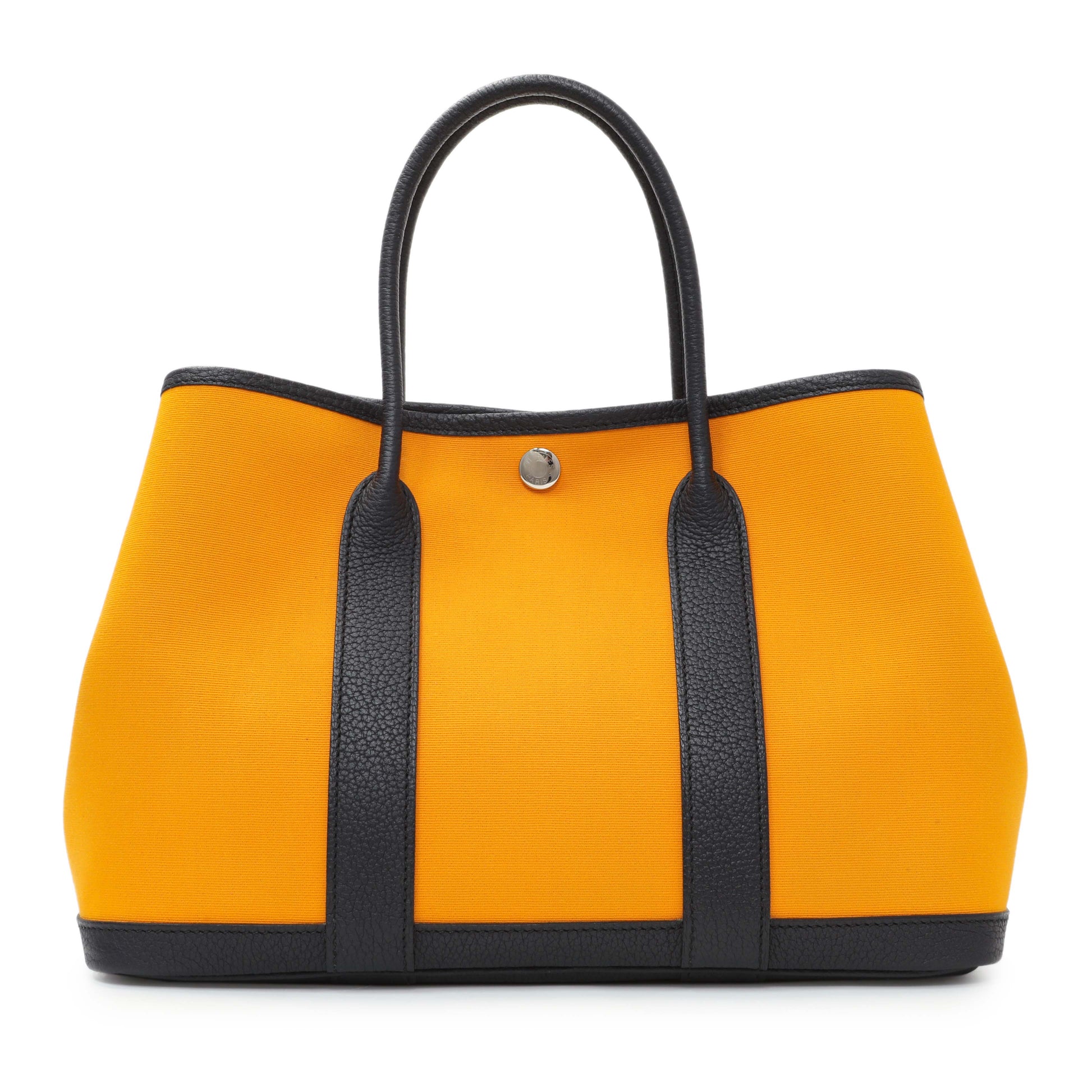 Exclusive Hermes Jaune D'Or Bleu Outremer Toile Officier Negonda Garden Party 30 TPM — Front View