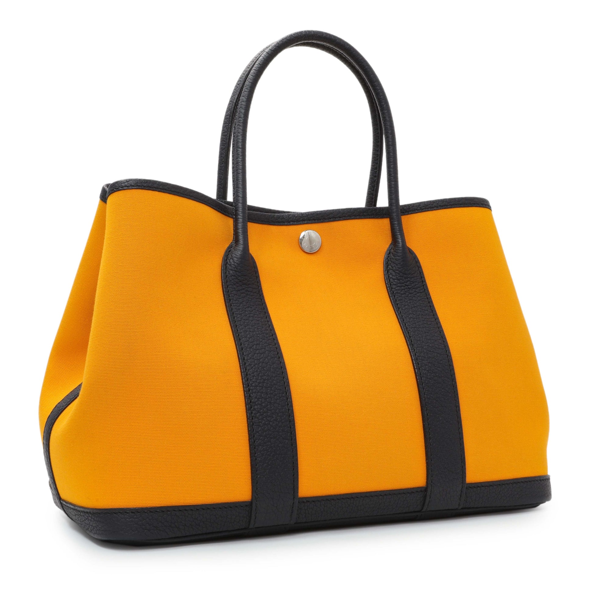 Exclusive Hermes Jaune D'Or Bleu Outremer Toile Officier Negonda Garden Party 30 TPM — Side View