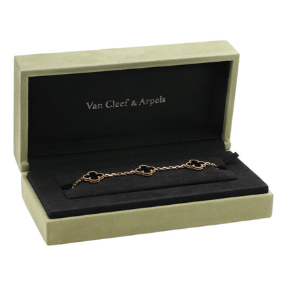 Exclusive Van Cleef & Arpels 18K Yellow Gold Onyx 5 Motifs Vintage Alhambra Bracelet — Detail View