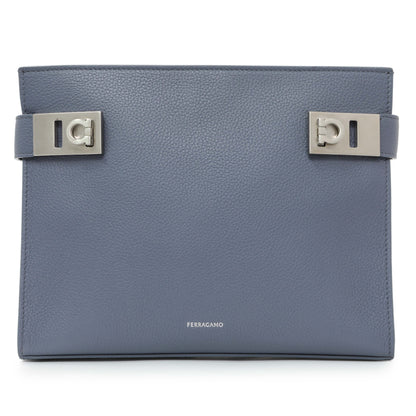 Exclusive Salvatore Ferragamo Blue Twin Pouch with Gancini Buckles — Front View