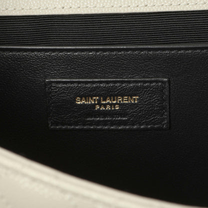 Exclusive Saint Laurent Crema Grain De Poudre Matelasse Chevron Medium Triquilt Monogram Satchel — Detail View