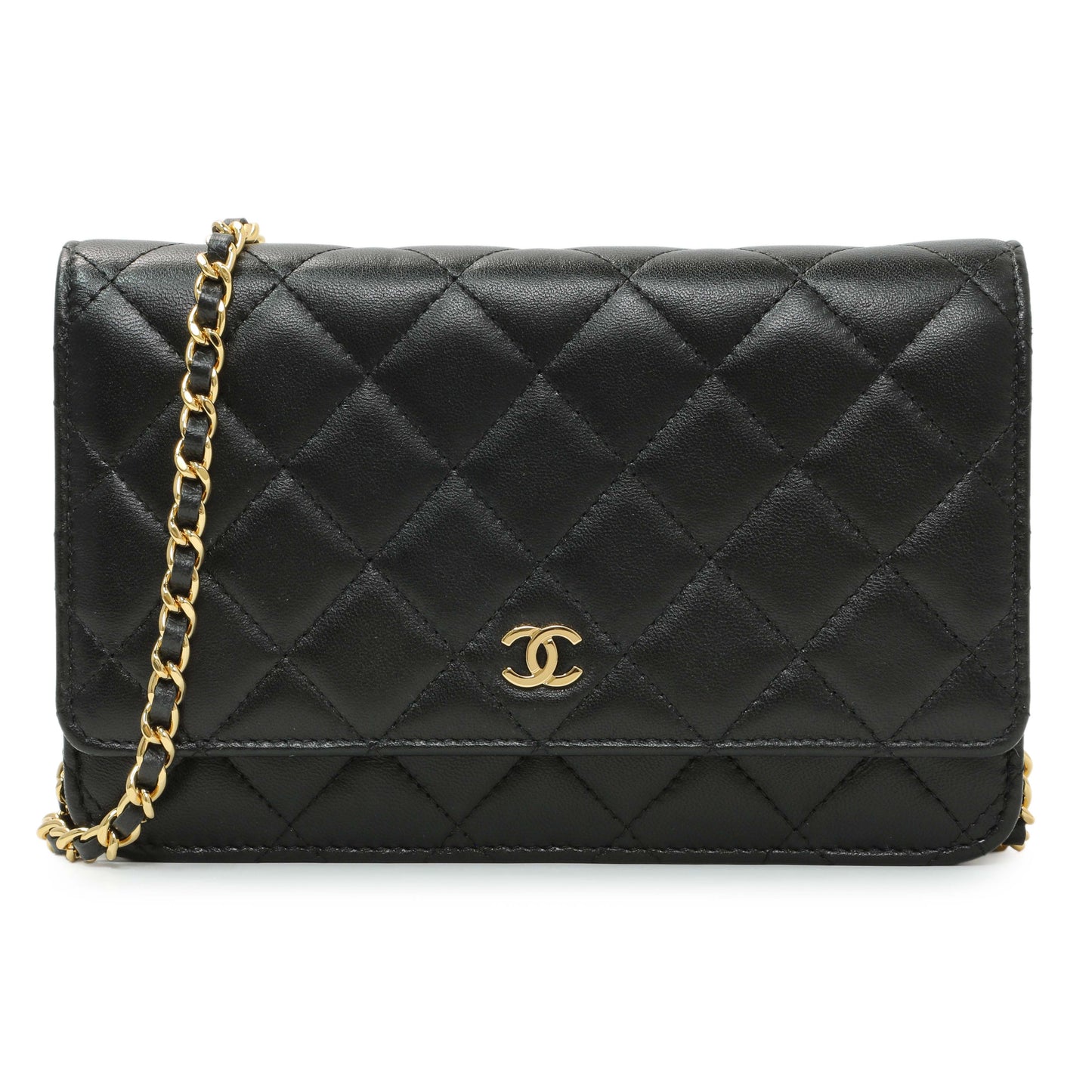 Exclusive Chanel Black Quilted Lambskin Wallet on Chain — Front View