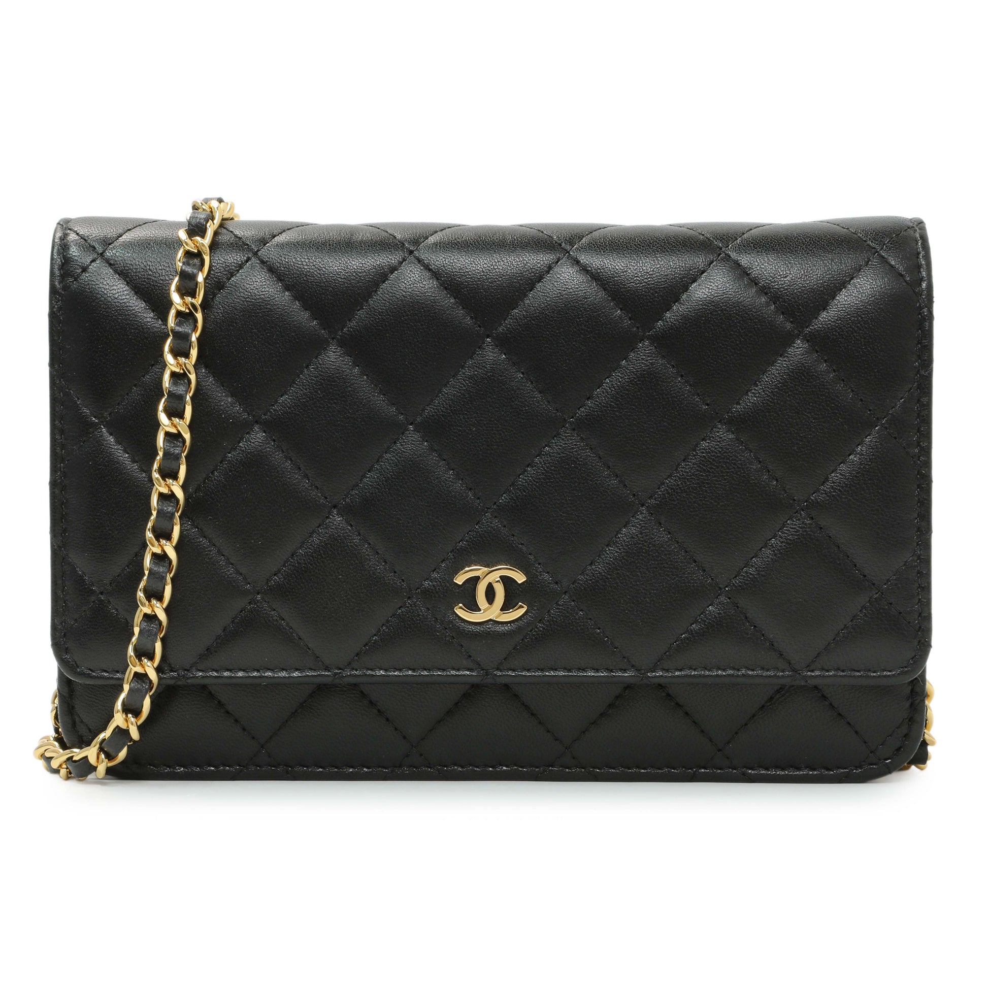 Exclusive Chanel Black Quilted Lambskin Wallet on Chain — Front View