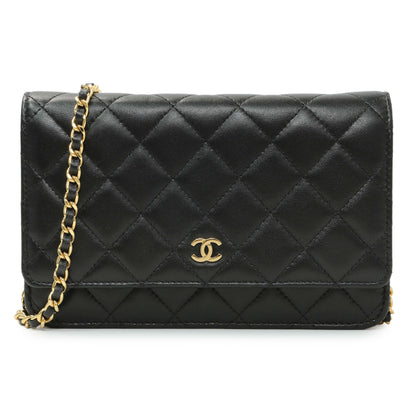 Exclusive Chanel Black Quilted Lambskin Wallet on Chain — Front View