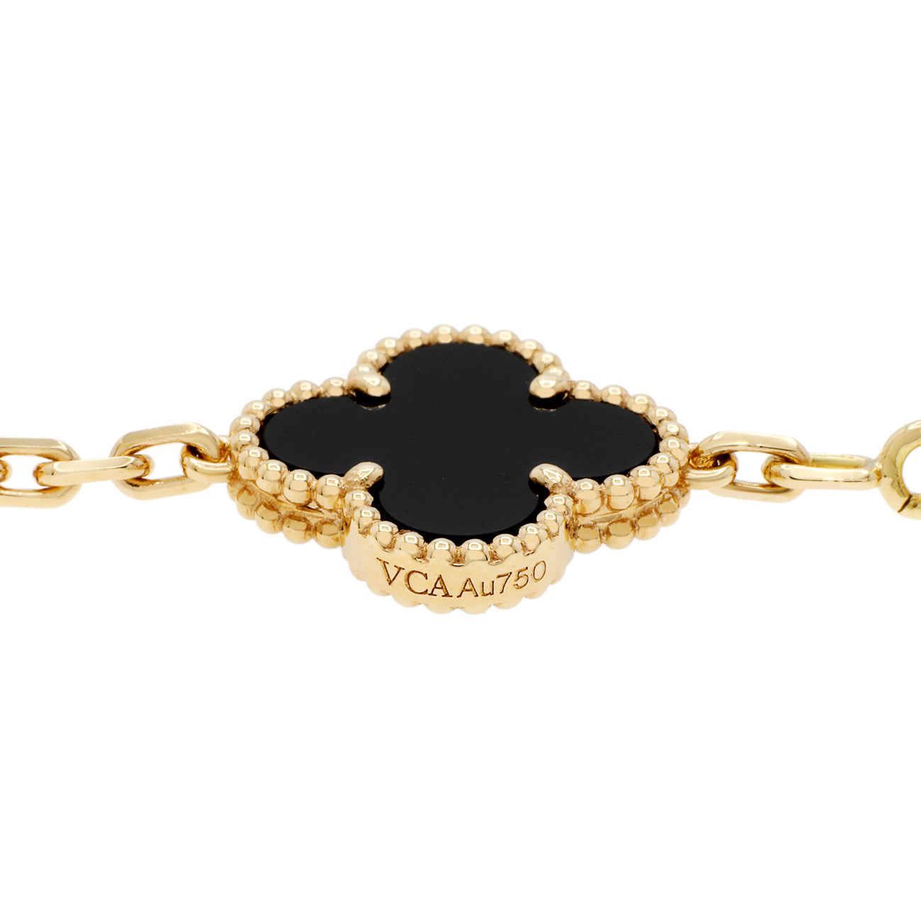 Exclusive Van Cleef & Arpels 18K Yellow Gold Onyx 5 Motifs Vintage Alhambra Bracelet — Side View