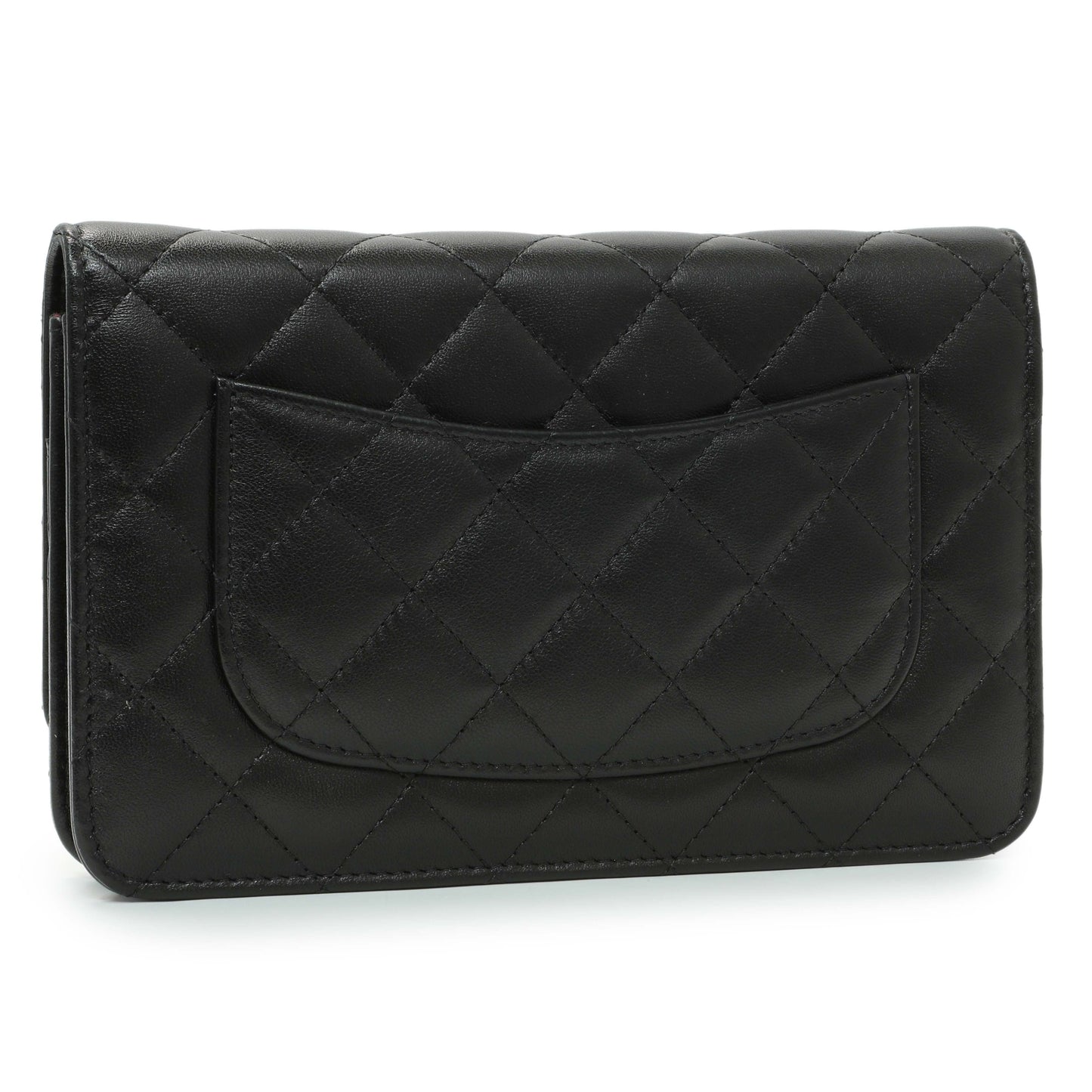 Exclusive Chanel Black Quilted Lambskin Wallet on Chain — Side View