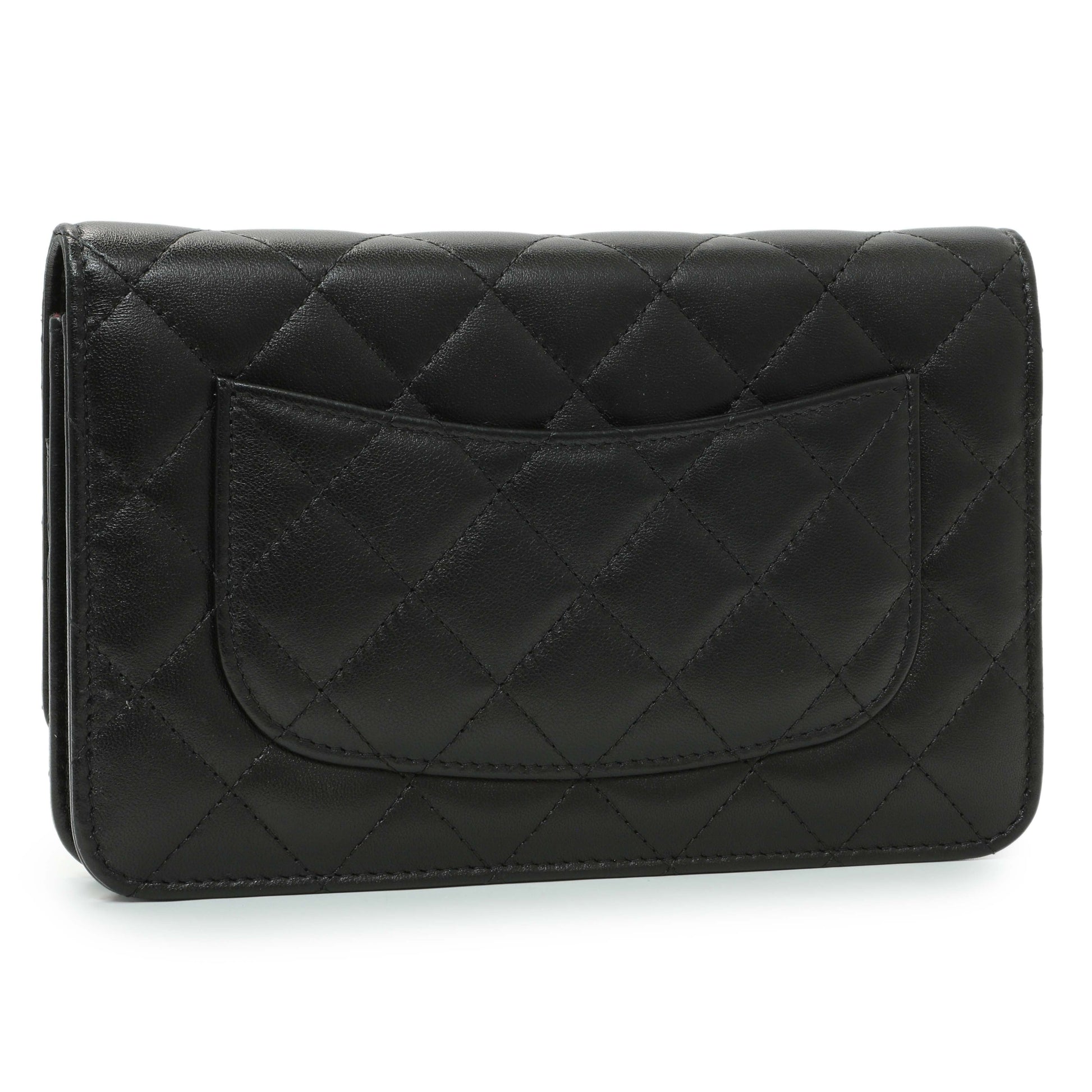 Exclusive Chanel Black Quilted Lambskin Wallet on Chain — Side View