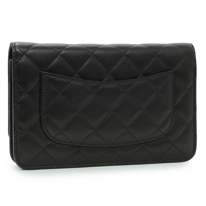 Exclusive Chanel Black Quilted Lambskin Wallet on Chain — Side View