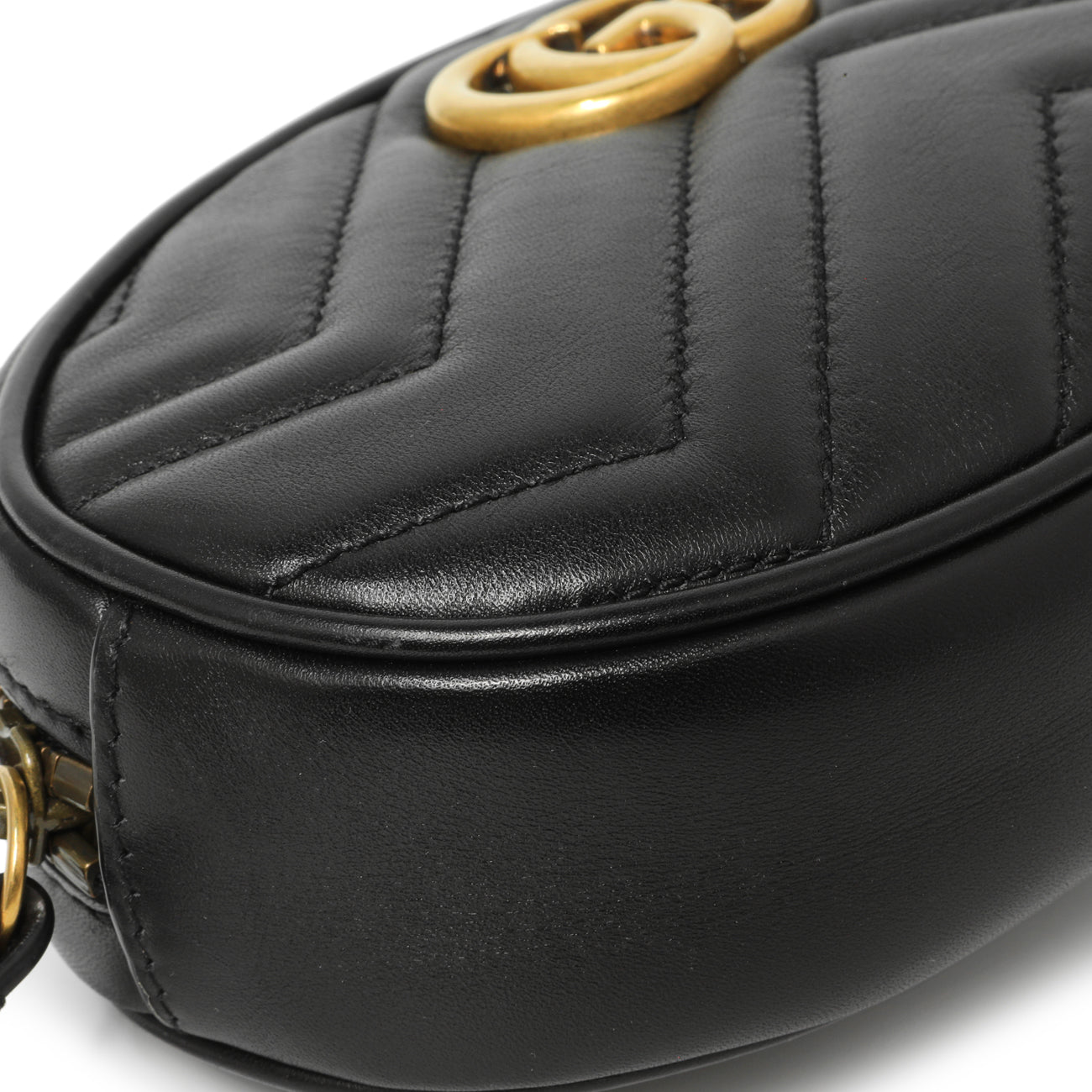 Exclusive Gucci Black Calfskin Matelasse GG Marmont Belt Bag — Detail View